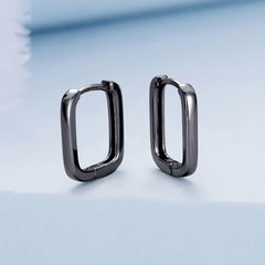 Squared Black Hoop Earrings - Lullaboo