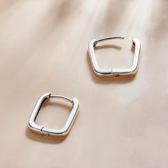 Squared Silver Hoop Earrings - Lullaboo