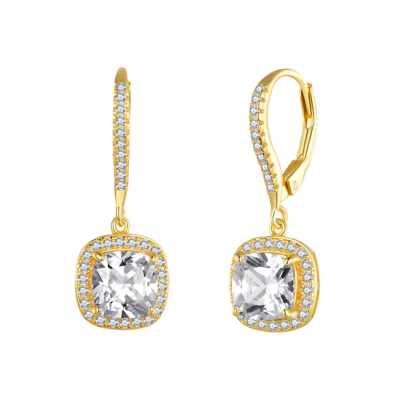 Square Gold CZ Drop Earrings - Lullaboo