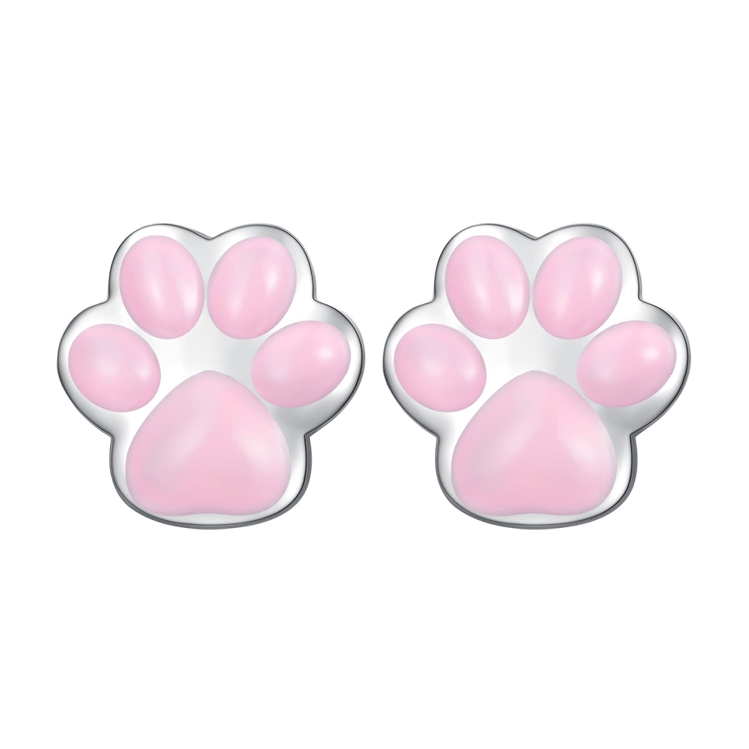 Silver & Pink Paw Print Stud Earrings - Lullaboo