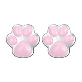 Silver & Pink Paw Print Stud Earrings - Lullaboo