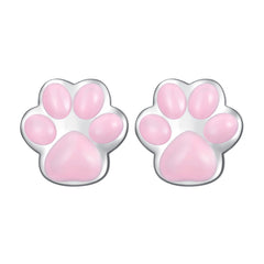 Silver & Pink Paw Print Stud Earrings - Lullaboo