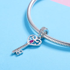 Key With Pink Gem Dangle Charm - Lullaboo