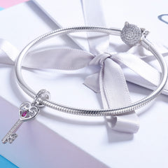 Key With Pink Gem Dangle Charm - Lullaboo