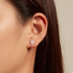 Silver & Pink Paw Print Stud Earrings - Lullaboo
