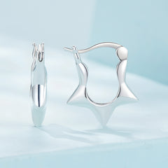 Simple Silver Star Hoop Earrings