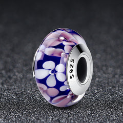 Purple Flowers Glass Bead - Lullaboo