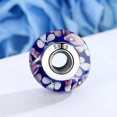 Purple Flowers Glass Bead - Lullaboo