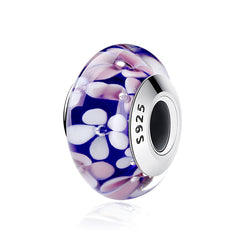 Purple Flowers Glass Bead - Lullaboo