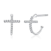 Silver & CZ Cross Earrings