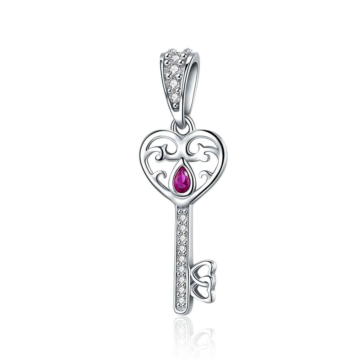 Key With Pink Gem Dangle Charm - Lullaboo