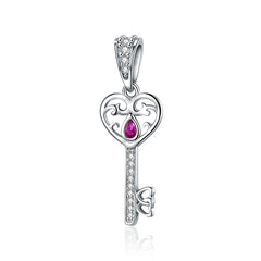 Key With Pink Gem Dangle Charm - Lullaboo