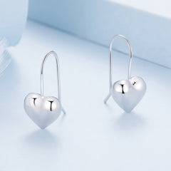 Silver Heart Drop Earrings