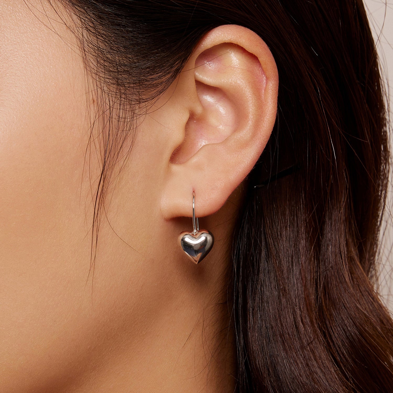 Silver Heart Drop Earrings
