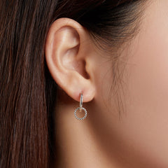 Silver Circle Dangle Hoop Earrings