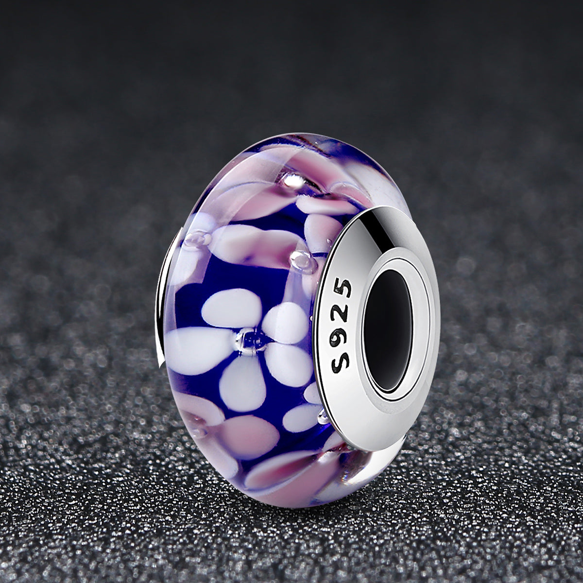 Purple Flowers Glass Bead - Lullaboo