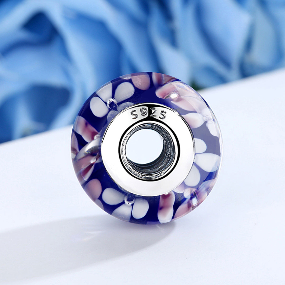 Purple Flowers Glass Bead - Lullaboo