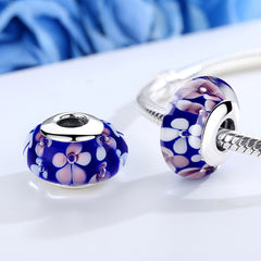 Purple Flowers Glass Bead - Lullaboo
