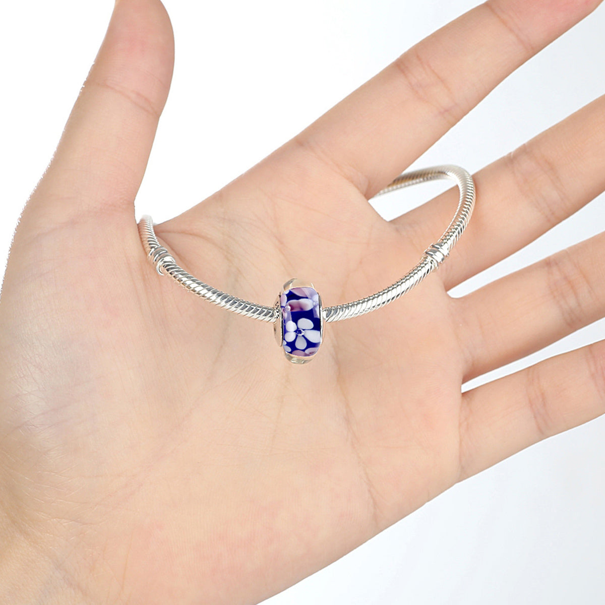 Purple Flowers Glass Bead - Lullaboo