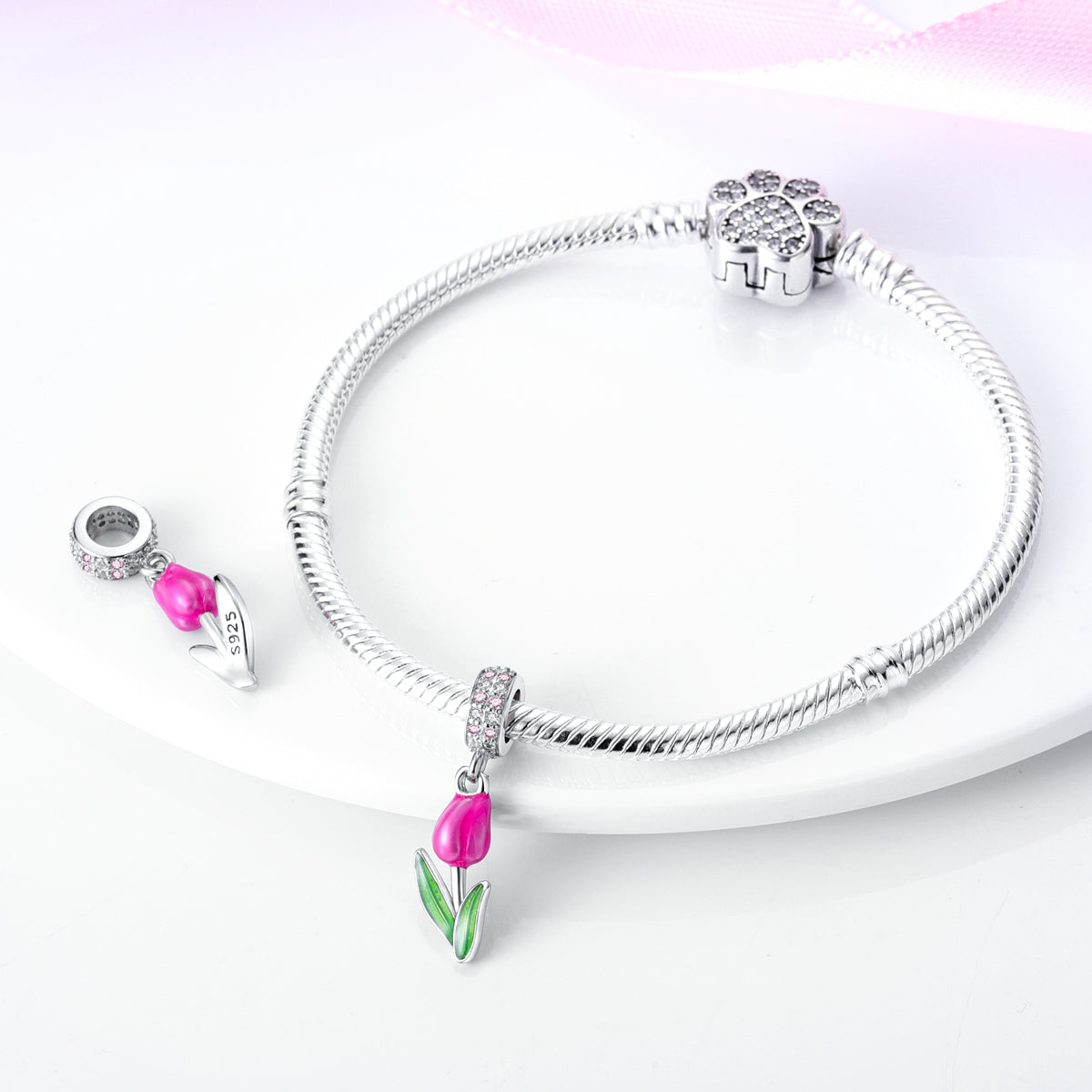 Pink Tulip Dangle Charm - Lullaboo