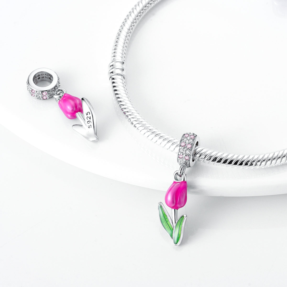 Pink Tulip Dangle Charm - Lullaboo