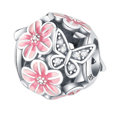 Butterfly Pink Flower Charm